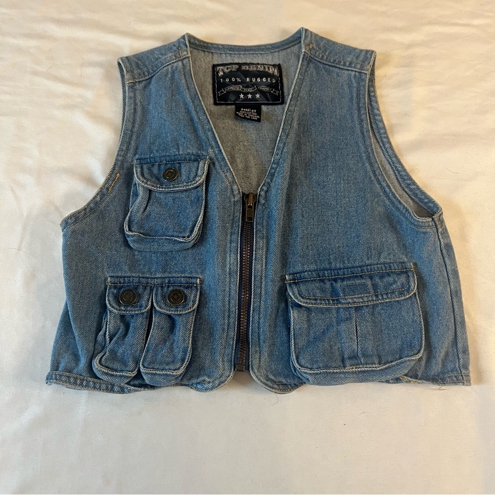 TCP Vintage Denim Toddler‎ Utility Vest Light Wash Zip Front Cargo Pocket Vest